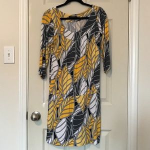 BCBGMaxAzria Black/White/Yellow/Grey Leaf Dress